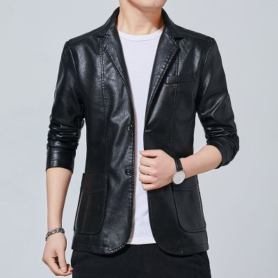 [COD] Leather mens spring and autumn Korean style trendy slim handsome suit jacket flight motorcycle leather