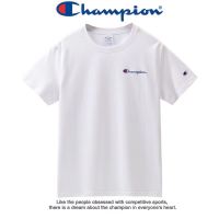 เสื้อยืดคอกลมแขนสั้นผู้ชายลายปักลายแชมป์เล็กสีขาว 100% Cotton Couple Short Sleeve Champion Black Tee Shirt QC7311519