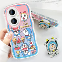 Case4you สำหรับ Y27 Vivo Y27 5กรัมพร้อมที่ยึดฟรีเคสโทรศัพท์หยักนิ่มแฟชั่นการ์ตูนโดเรมอนเคสโทรศัพท์มือถือคลุมทั้งหมดป้องกันกล้อง