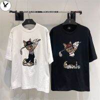 2023 NEW【READY STOCK】 LIFEWORKS NEW SUMMER COUPLE FRENCH FIGHTING DOG PRINT T-Shirt TRENDY ND LOOSE SHORT SLEEVES.เสื้อยืด