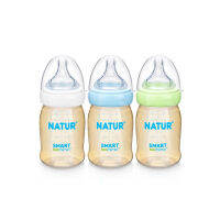 Natur ขวดนมคอกว้างสมาร์ทไบโอมิมิค PES ไม่ดูด ไม่ไหล เเพ็ก 2 ฟรี 1 (เลือก 5 oz/9 oz)