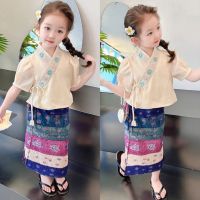 CUTE BABY?พร้อมส่ง?ชุดเซ็ทเด็ก ชุดกาสะลองเสื้องานปัก+ผ้าถุงเอวยืด ชุดสำหรับเด็กผู้หญิง (814)