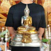 หลวงพ่อโสธร ปี2497 สีทองทูโทน (กว้าง8นิ้ว สูง10นิ้ว)เนื้อเงินยวงเคลือบทอง วัดโสธรวราราม บูชาเสริมมงคลครอบจักรวาล