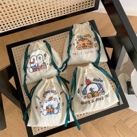 [Spot] 33263Ins Cartoon Embroidery Drawstring Storage Bag Stationery Cosmetic Bag Portable Sundries Bag