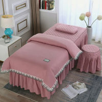 4ชิ้นร้านเสริมสวยชุดเครื่องนอนนวดสปาเตียงปก Bedskirt ที่มีรู,ปลอกหมอน,อุจจาระปก,Dulvet ปกเตียง