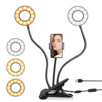 Selfie Ring Light Lazy Mobile Phone Holder Stand cket With LED Lamp Flexible Arm Photography Ringlight For Youtube Video Live