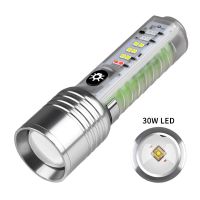 Asafee S21 30W LED mini zoom transparent flashlight with pen clip magnet four light source bright Torch