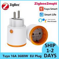 Tuya Art บ้าน Zigbee 3.0 16A Zigbee2mqttt EU 3680W ปลั๊กมิเตอร์พลังงานตัวจับเวลารีโมทคอนโทรล Alexa Google Outlet