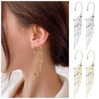 New Delicate Gold Plated Long Tassel Ear Cuff Clip Earrings for Women Shiny Ear Bone Clips No Piercing Earrings Wedding Jewelry