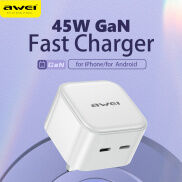 Awei PD45 45W UK Wall GaN Charger PD Fast Charger 2 cổng Type
