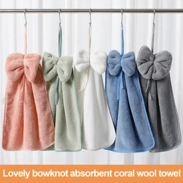 5pcs Hand Towels With Hanging Loop For Bathroom And Kitchen, Hanging Band  Towel - Ultra Soft And Highly Absorbent Microfiber Coral Fleece, Quick