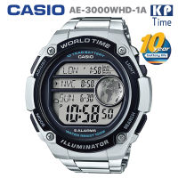 Casio แบตเตอรี่ 10 ปี ขนาดใหญ่พิเศษ กันน้ำ100m นาฬิกาข้อมือผู้ชาย สายสแตนเลส รุ่น AE-3000WD-1A ของแท้ รับประกัน 1 ปี