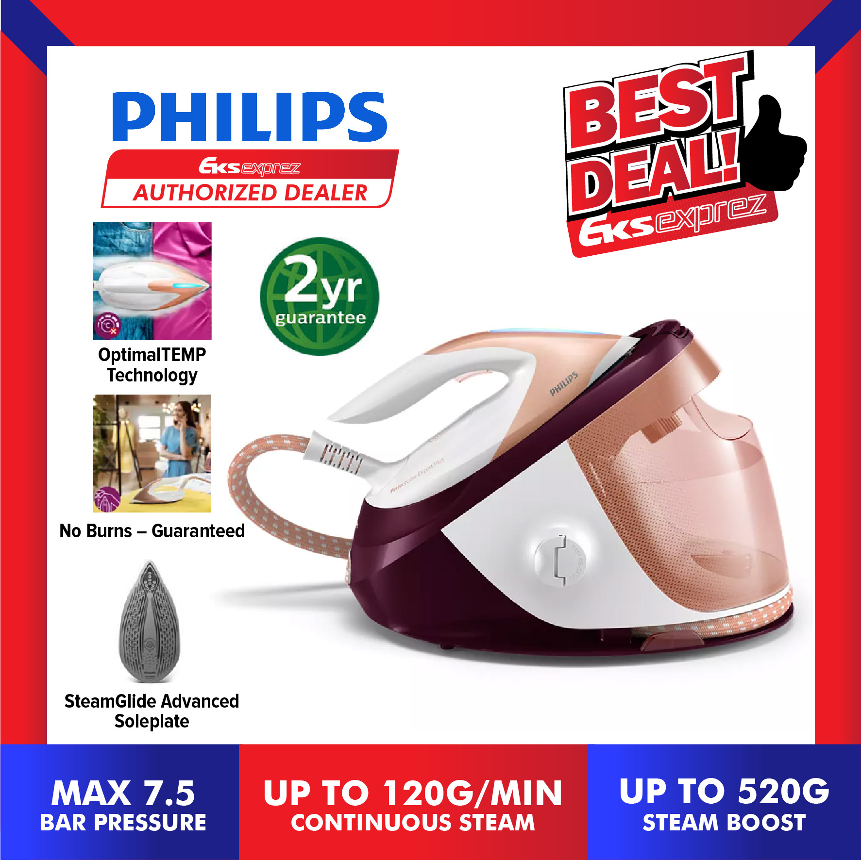 Philips PerfectCare Expert Plus 2100W Steam Iron for sale online 
