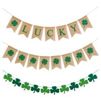 3 Pcs St. PatrickS Day Banner Shamrock Garland Lucky Banner Green Four Leaf Banner