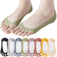 3 Pairs Woman Boat Socks Breathable Invisible Summer Thin Open Half Five Fingers Socks Casual Invisible Sox Silicone Non-slip Socks Tights