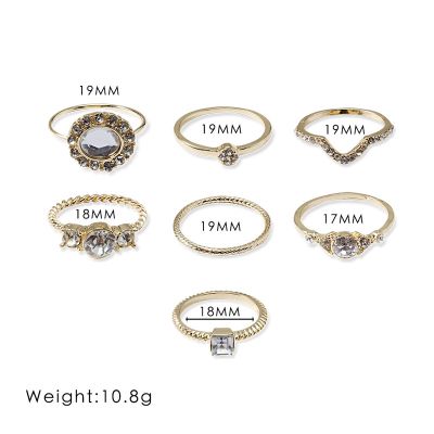 7pcsset Geometric Crown Oval Inlay Gemstone Crystal Finger Ring for Women Jewelry Accessories