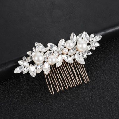 Korean Fashion New Crystal Bridal Hair Comb Alloy Rhinestone Pearl Bridesmaid Hair Accessories Wedding Headwear Wholesale