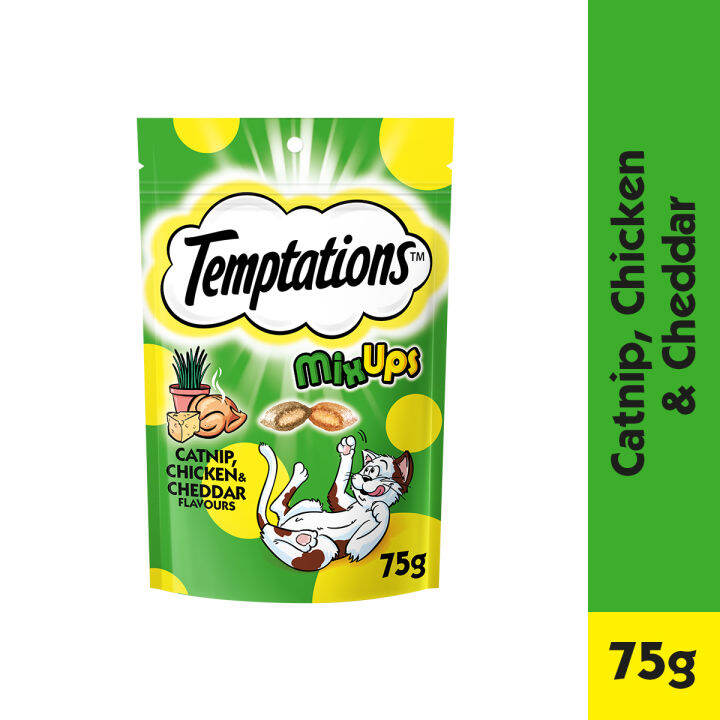 TEMPTATIONS Mix Ups Cat Treats, 75g. Cat Snack in Catnip, Chicken and