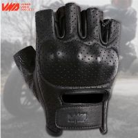 【CW】Summer Retro Sheepskin Motorcycle Gloves TPR Fingerless Perforation Leather Motorbike Motocross Gloves Half Finger