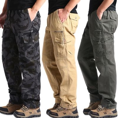 Mens New Overalls Loose Straight Multi-Pocket Casual Pants Outdoor Training Sports Camouflage Tactical Pants Cotton Comfort