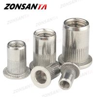 ZONSANTA Rivet Nut 304 Stainless Steel M4 M5 M6 M8 M10 Rivnut Flat Head Threaded Rivet Insert Nutsert Cap Perforated Rivet Nuts