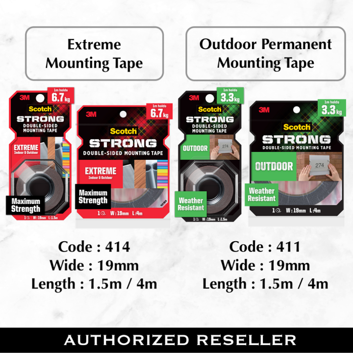 3M Scotch Extreme Outdoor Permanent Doublesided Mounting Tape (1 roll/pack) 414 / 411 Lazada