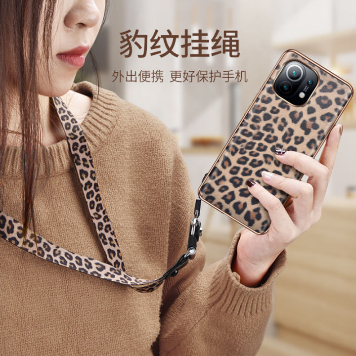 fashion-leopard-print-leather-single-bottom-plating-shell-for-xiaomi-11-mi-11-mi11-thin-mobile-phone-protective-case-cover