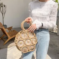 Fashion Rattan Hollow Round Straw Bags Wicker Woven Women Handbags Summer Beach Shoulder Crossbody Bags Casual Lady Hand Bag