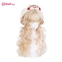 L-E-Mail Entreca Longa Encaracolado Lolita Perucas Com Franja Loira ช็อคโกแลตฮาราจูกุคอสเพลย์ไม่สามารถต้านทาน Ao Calor Do Cabelo Sintético Festa