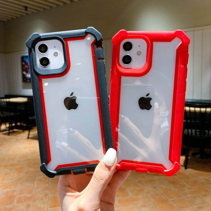 เคสโทรศัพท์โปร่งใสเคสกันกระแทกมือถือสำหรับ12-11-pro-max-xr-xs-max-x-7-8-plus-12-13-pro-11-13ฮาร์ดพีซีฝาหลังแบบใส