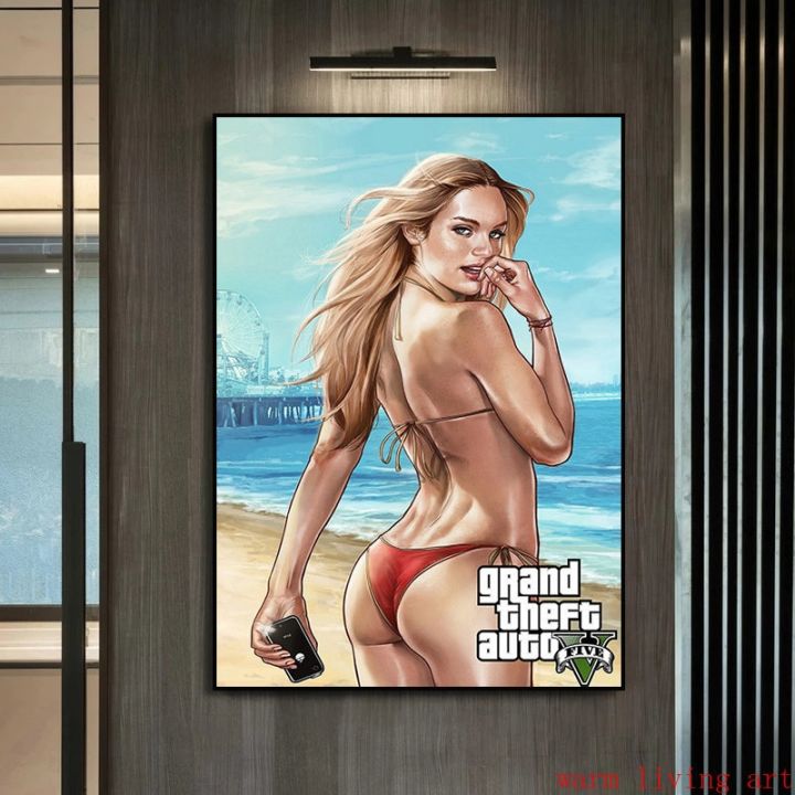 โปสเตอร์วิดีโอเกม-gta-5แกรนด์ขโมยภาพงานศิลปะสำหรับตกแต่งผ้าใบวาดภาพอุปกรณ์ตกแต่งบ้านเกมติดผนังสำหรับห้องนั่งเล่น