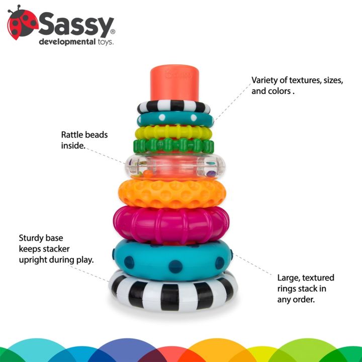 แท้100-sassy-stacks-of-circles-stacking-ring-stem-learning-toy-ของเล่นเสริมพัฒนาการ-ห่วงหลากสี