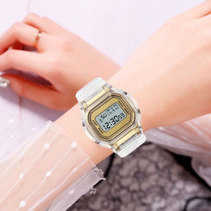 pcv-f91w-นาฬิกาผู้หญิงทรงสี่เหลี่ยมจัตุรัส-jam-tangan-digital-นาฬิกา-led-สายเหล็กวินเทจนาฬิกาข้อมือทหารกีฬาอิเล็กทรอนิกส์