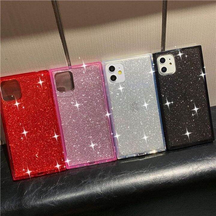 cold-noodles-glitter-bling-square-เคสโทรศัพท์สำหรับ-iphone-12-mini-11-pro-x-xr-xs-max-6-6s-7-8-plus-สี-candy-โปร่งใส-clear-soft-tpu-cover