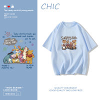 คอลเลกชันเสื้อยืดสีฟ้าอ่อน CHIC ผ้าฝ้ายแท้ เสื้อยืดแขนสั้นพิมพ์ลายน่ารัก A2691