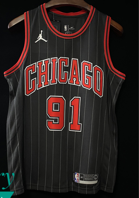 Black/Stripe Chicago Bulls Dennis Rodman # 91 Retro Swingman Basketball Jersey 