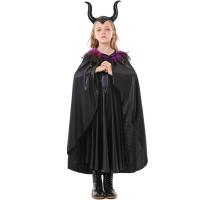 Evil Queen Dress Up Girls Maleficent Costume For Halloween Cosplay Witch Devil Handmade Knitted Tulle Dress With Horn Headband Cape For Evil Queen Dress Up Costume valuable