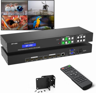 MT-VIKI 4K HDMI Matrix Switch 4x4 Support Web GUI w/IR Remote, 3.5mm Stereo Audio, Rack Mount Switcher &amp; Splitter, 4K 30Hz, EDID, RS232, LAN Port 4X4 4K30Hz