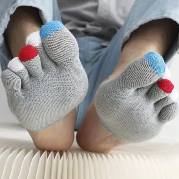 Womens Girls Cotton Five Finger Toe Socks Muliticolor Striped Anti-slip  Socks