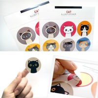 INEX2SHOP สติ๊กเกอร์กลม รูปหน้าแมว สติ้กเกอร์กันน้ำ ลอกออกยาก Cat Illust Sticker