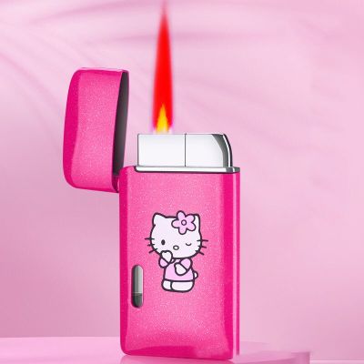 ZZOOI Kawaii Sanrio Hello Kitty Windproof Lighter Anime Figure Lighter Red Flame High Quality Creativity Portable Girl Gift