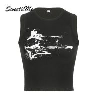 COD SDGREYRTYT SweeticMe Womens 2023 New Casual Fashion Print Contrast Color Slim Fit Round Neck Tank Tops Camisole