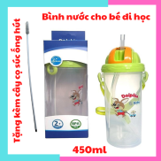 Bình nước có ống hút 450ml Dophin, bình nước cho học sinh có dây đeo tặng