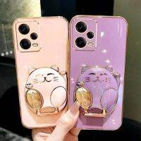 Redmi Note 12 Pro Plus เคส Redmi Note 12,4G 5G เคส Redmi Note 11 Pro 5G เคสแมวกวักนำโชคหรูเคลือบบางพิเศษสี่เหลี่ยมกรณีพร้อมขาตั้งโทรศัพท์กันกระแทก