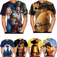 Cat Wearing Boots 2 Mens Short-Sleeved T-Shirt Puss in Round Neck Casual