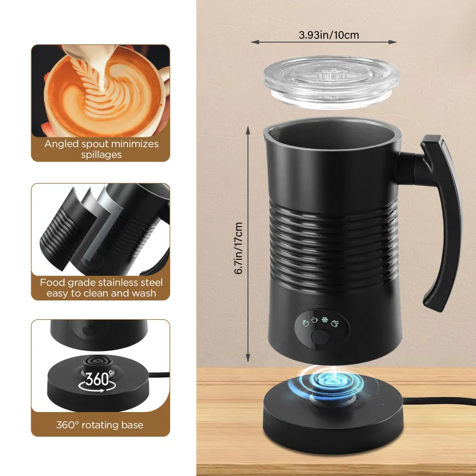 4-in-1 Electric Milk Frother with Pouring Handle 11.8Oz/350ML Milk Steamer  Quiet Auto
