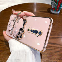 เคสสำหรับ OPPO Reno2 Reno2 F/ Reno2 Z/Reno3พร้อมตัวยึดขาตั้งกระจกแต่งหน้าแมวน่ารักกรอบสี่เหลี่ยมชุบ6D หรูหรากรณีที่โทรศัพท์ของผู้ถือมันวาวซิลิโคนนิ่มกรอบกันกระแทกฝาหลัง