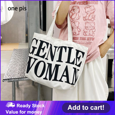 【one pis】กระเป๋าผ้าใบผู้หญิง กระเป๋าสะพายไหล่พิมพ์ตัวอักษรความจุขนาดใหญ่  กระเป๋าถือแบบสบาย ๆ