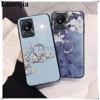 เคสมือถือสำหรับ VIVO Y02A Y02T ดอกไม้ฝาหลังกากเพชรส่องแสงเป็นประกายวิบวับดอกแมกโนเลียแหวนที่วางแบบโลหะอ่อนสำหรับ VIVO Y02A Y02T เคสใส่โทรศัพท์