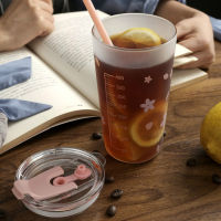 Creative Cartoon Straw Glass Cup with Scale Milk Sealing Cup Measuring Cup High Temperature Resistance Microwaveable Cute